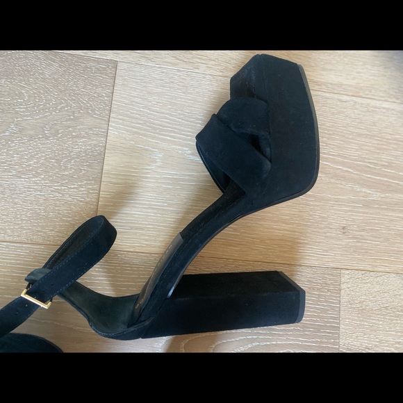 Good American Platform Black Suede Sandal Size 9 - Picture 6 of 11